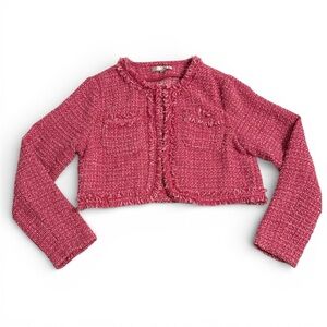 WD.NY Chic Barbiecore Pink Bouclé Tweed Cropped Texturemaxxing Jacket Quiet Luxe
